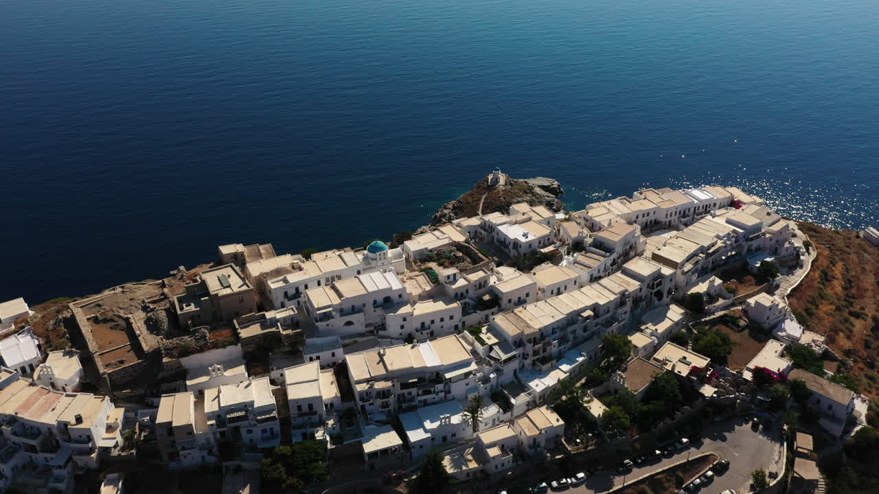 Aerial View of a Picturesque Coastal Town on a Greek Island