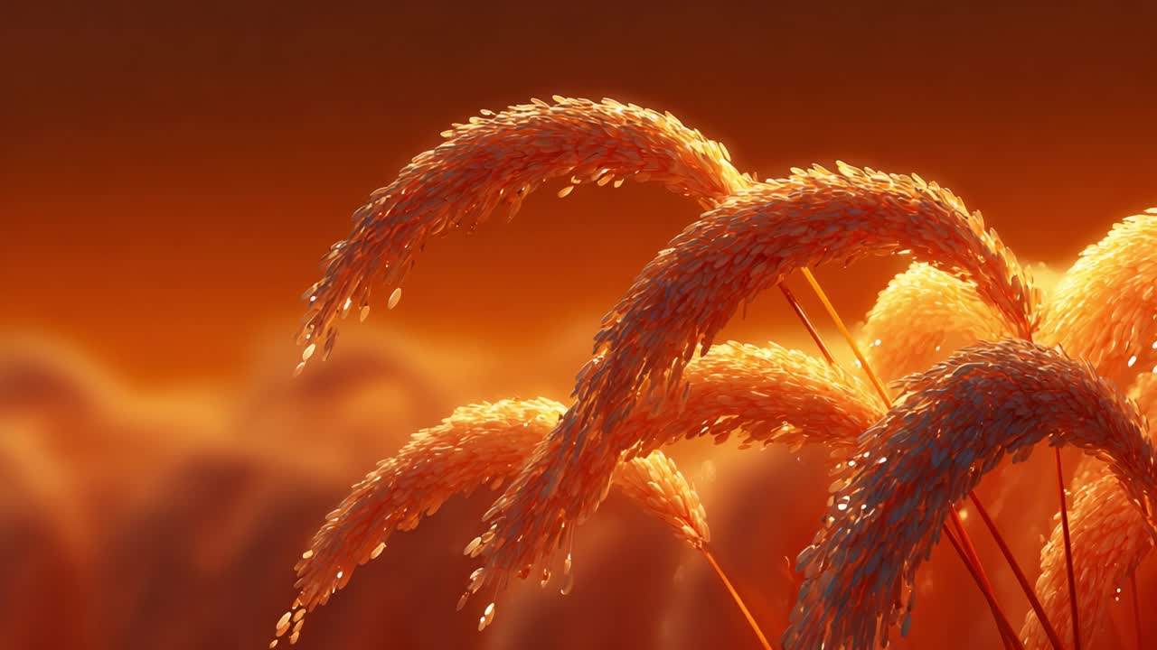 A Serene Sunset Over Golden Grass Blades, Capturing Nature’s Beauty and Tranquility in Warm Hues as the Day Transitions into the Gentle Embrace of Evening Light