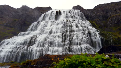 Beautiful-Dynjandi-Waterfall-Iceland-close-to-base-of-upper-falls,-wide-static,-DJI-Osmo-stabilized-4k-ProRezHQ