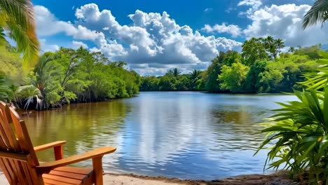 a wooden chair sitting on a sandy beach next to a body of water