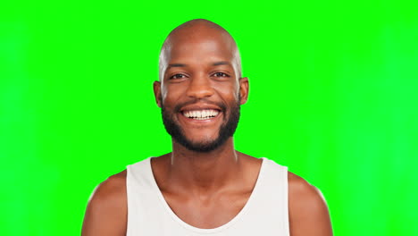 Black-man,-happy-and-face-on-green-screen