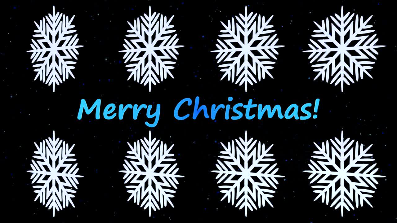 Eight stylized snowflakes rotate