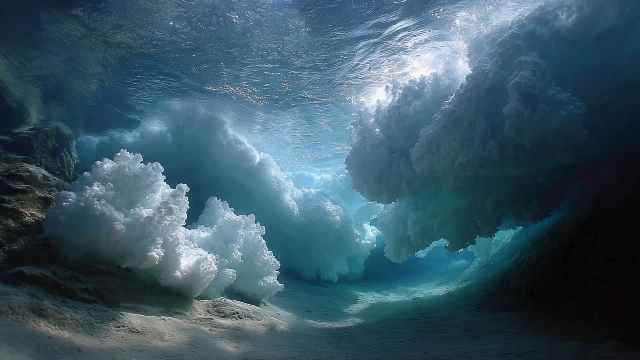 Mesmerizing Underwater Waves: A Captivating Journey Through the Vibrant Ocean Surface and Subtle Details of the Ocean Floor Beneath the Roaring Waves