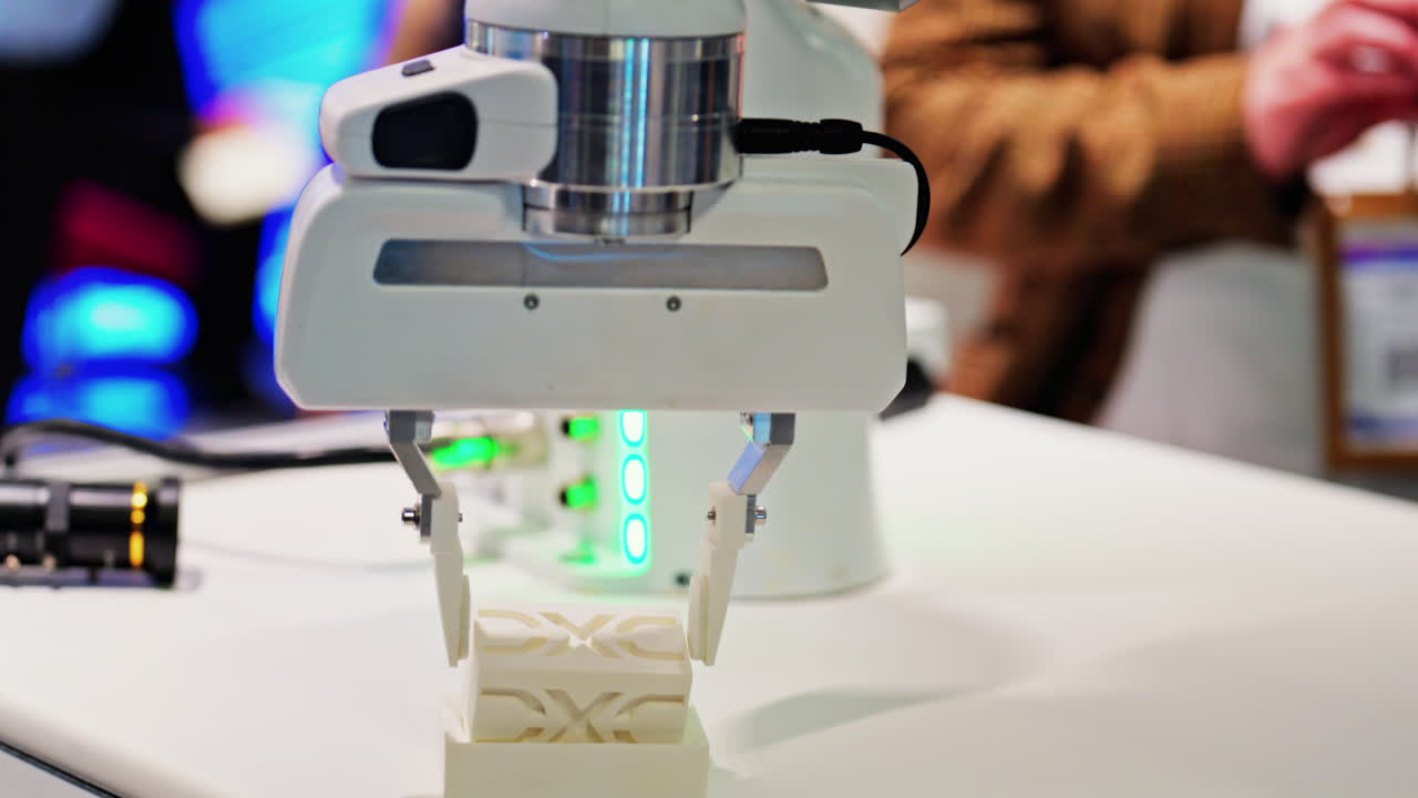 Cannes, France - February 15, 2025: Close up of robotic arm at a tech conference