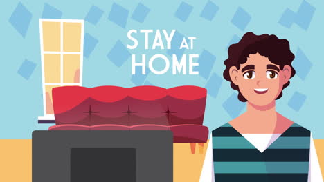 man in livingroom scene stay at home campaign