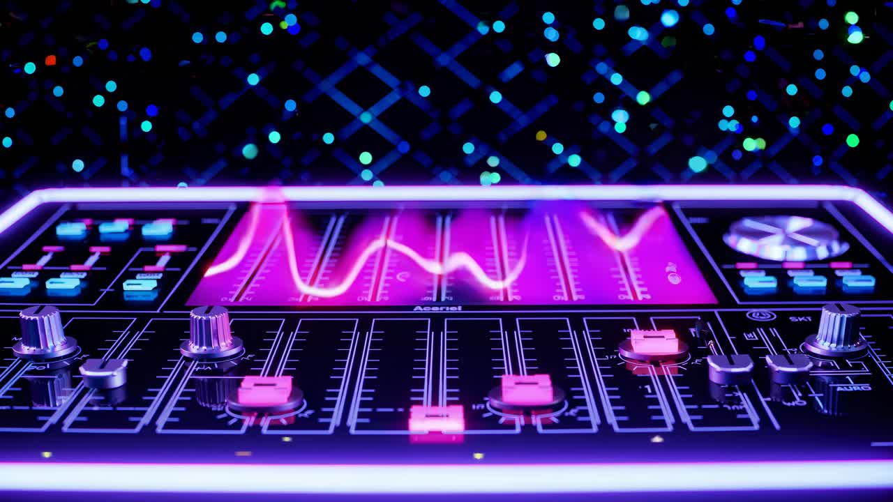 dj 컨트롤러와 네온 조명