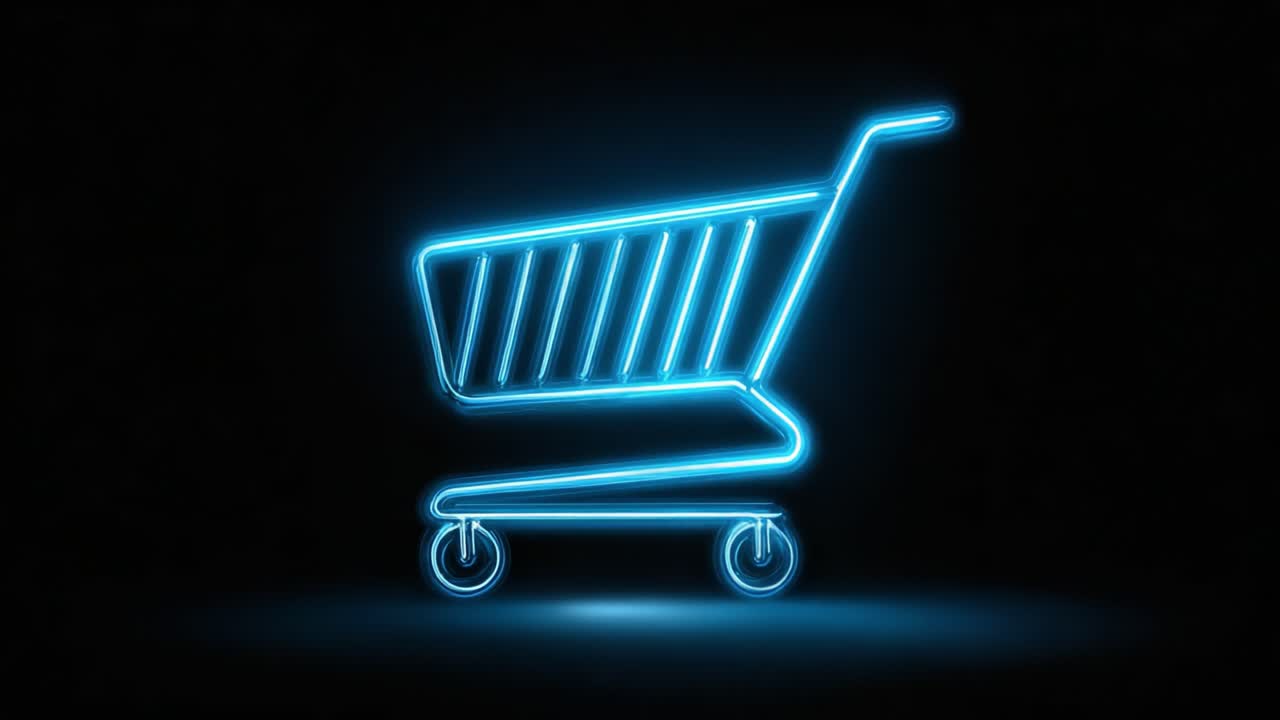 Glowing Neon Shopping Cart: A Visual Representation of Modern E-Commerce and Online Shopping Trends in a Futuristic Style