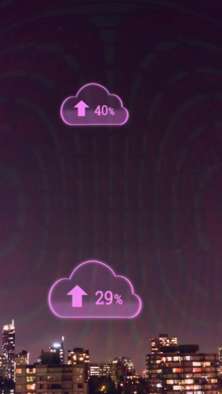 Animation of clouds with percentage over cityscape