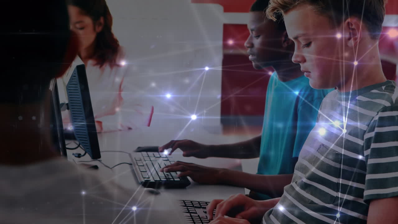 animación de redes de conexiones entre diversos escolares en el aula