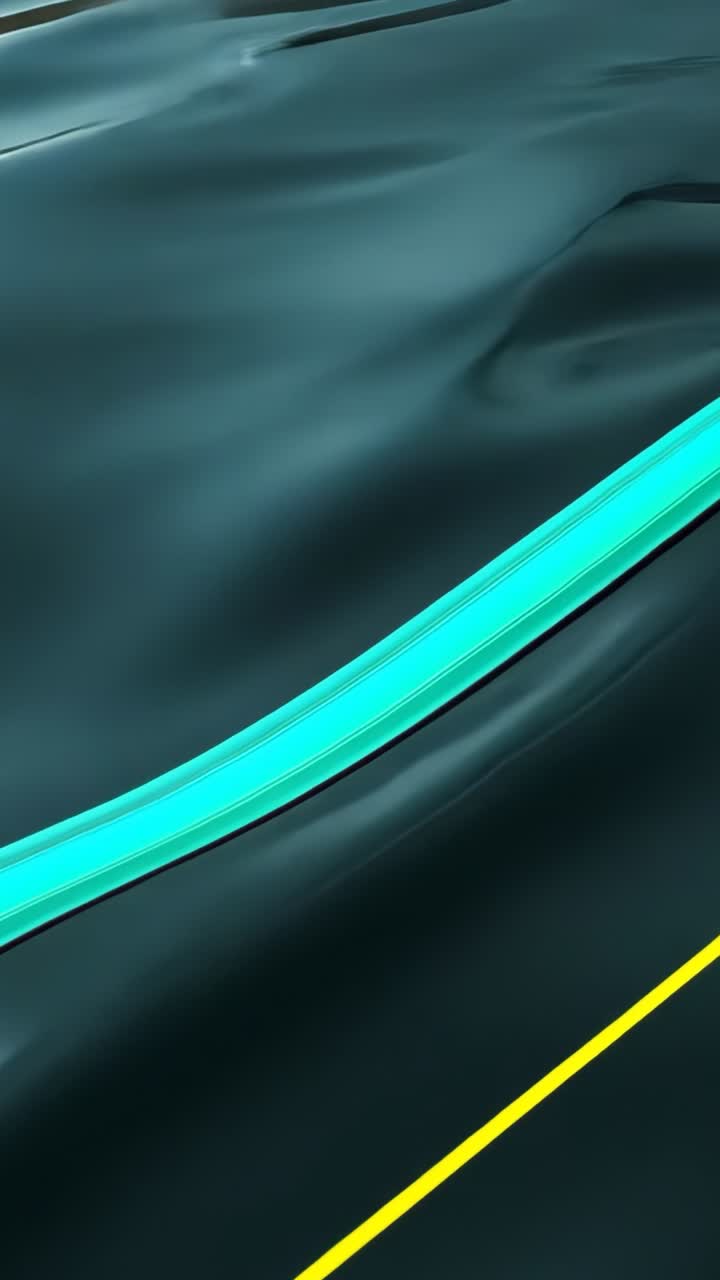 Vertical video: Creating ripples water surface rippling in 3D, neon cyan and yellow lines gliding
