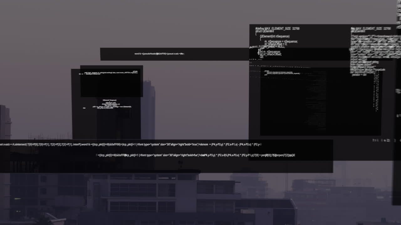 animación del procesamiento de datos sobre el paisaje urbano