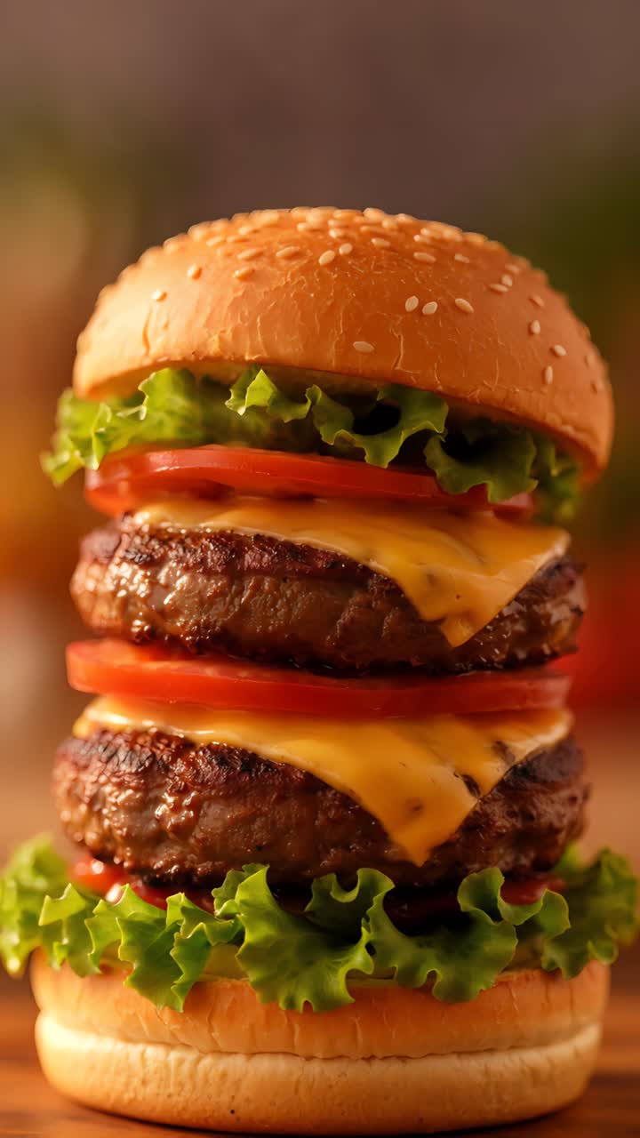 Hamburguesa Jugosa en Primer Plano con Fondo Bokeh 4K