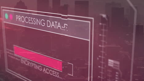 processing data and discovering database animation over cityscape background