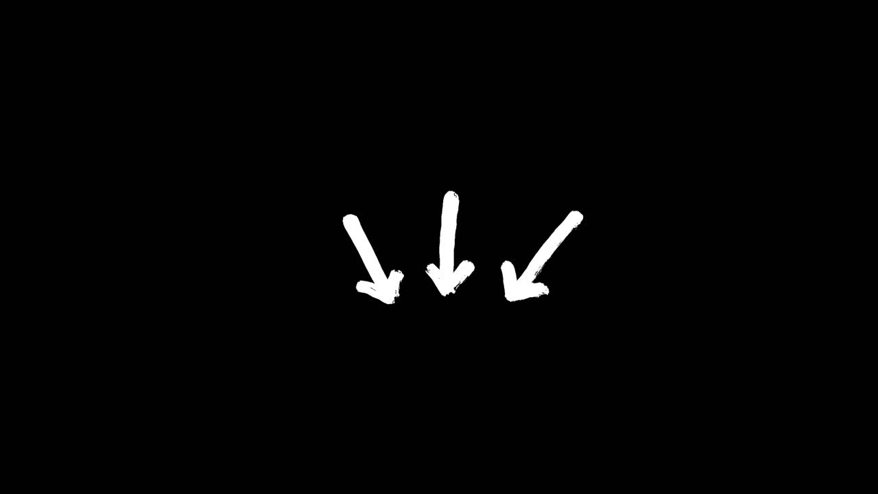 Hand-Drawn White Arrows Pointing Down on Black Background Animation
