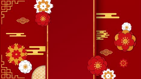 Animation-of-flowers-and-shapes-on-red-background