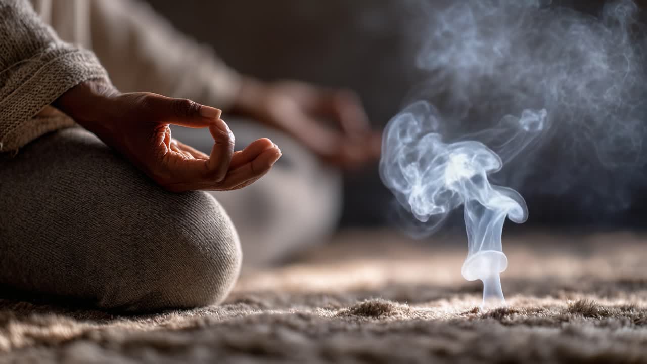 Meditative Serenity: A Journey Through Mindfulness and Breath, Captured in Two Frames Showcasing the Art of Inner Peace and Tranquil Smoke Visualization