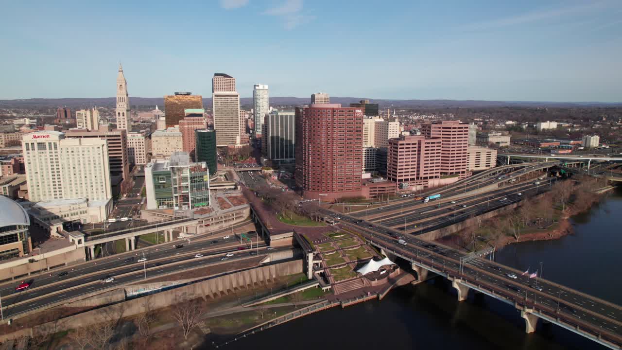 Beautiful drone view of downtown Hartford, Connecticut, 4K