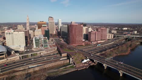beautiful drone view of downtown hartford, connecticut, 4k