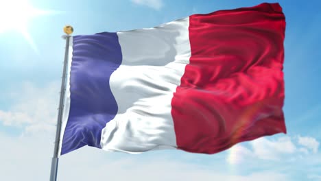 4k ilustración 3d de la bandera ondeante en un poste del país francia