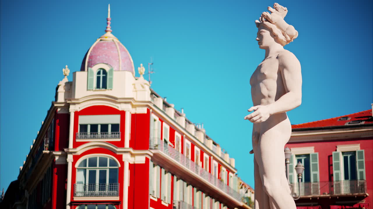 Nice, France - October 8, 2024: Close up of the Fontaine du Soleil in daylight