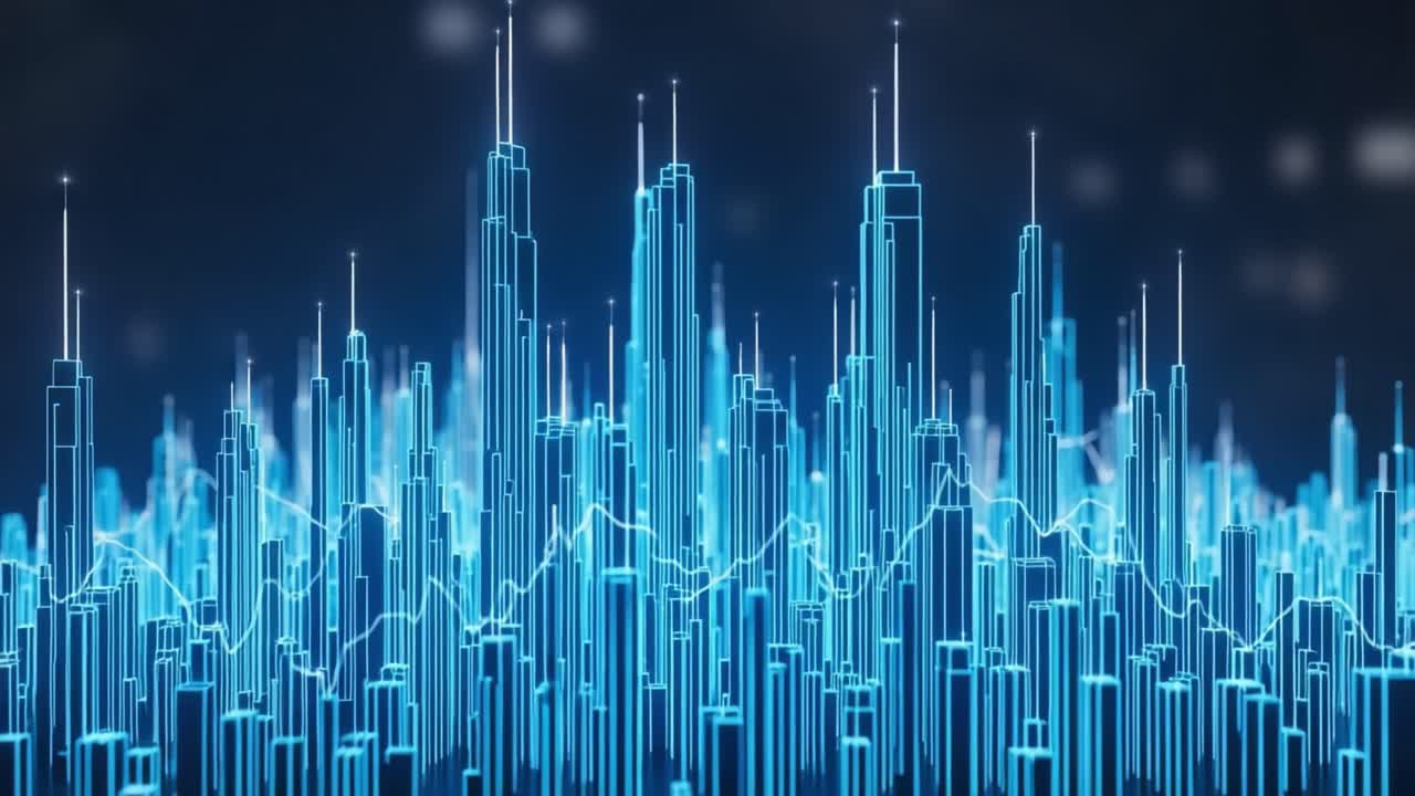 Abstract Visualization of a Futuristic Cityscape with Rising Skyscrapers Representing Economic Growth and Digital Innovation in a High-Tech Environment