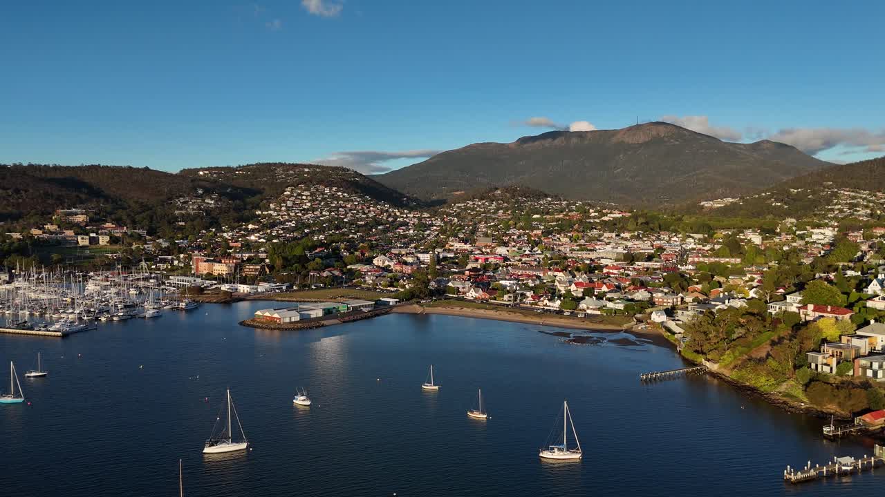 Aerial View of Hobart, Tasmania with Mount Wellington in the Background