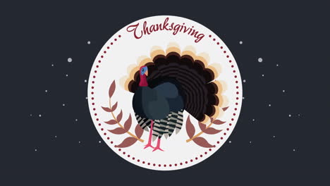 happy thanksgiving lettering with turkey in circle