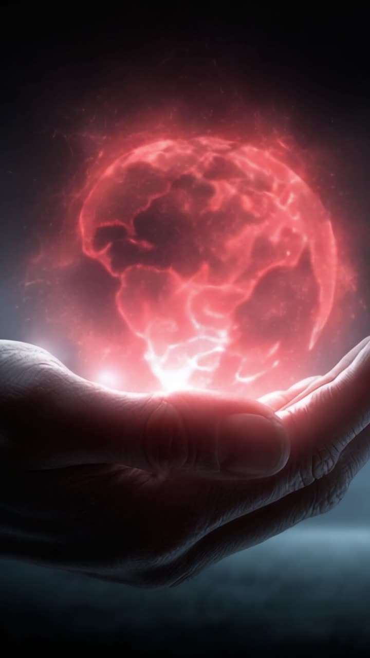 Una misteriosa sfera di energia racchiusa tra le mani rappresenta l'essenza della Terra, simboleggiando potere, creazione e connessione in un viaggio visivo accattivante.