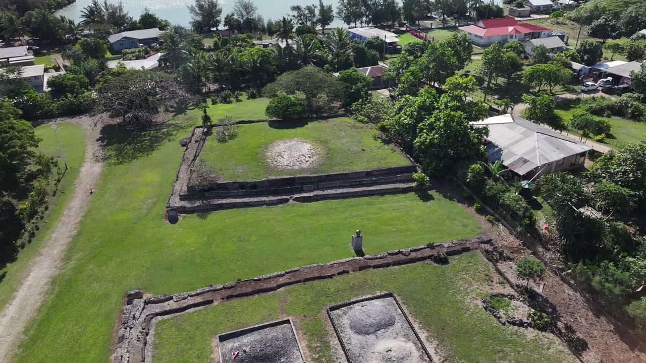 Aerial View of Ancient Stone Ruins on a Pacific Island