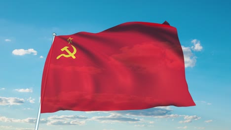 flag of the soviet union with fabric structure against a cloudy sky (loopable)