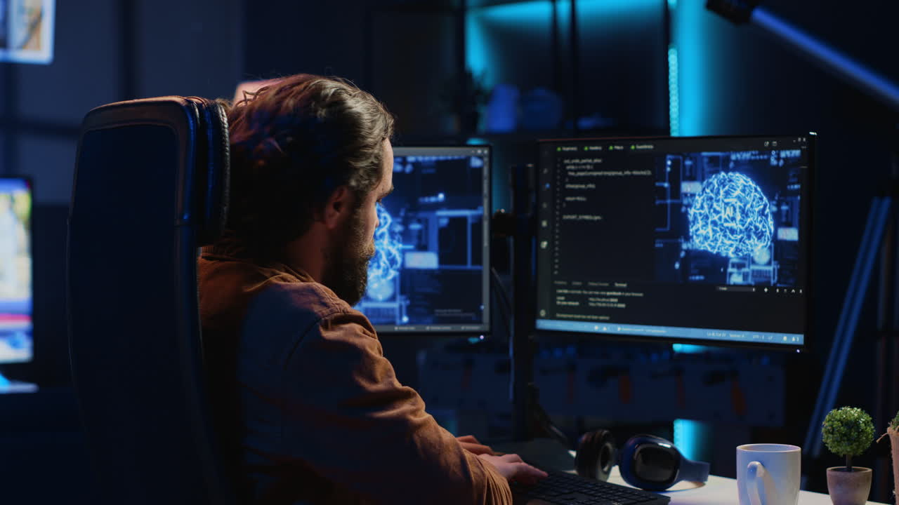 Developer uses computer to update artificial intelligence neural networks