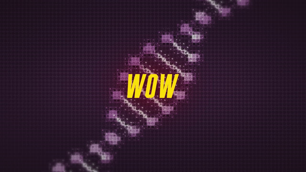animación de texto wow sobre cadena de adn sobre fondo negro