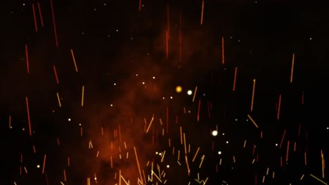 a looping, 4k slow motion animation of sparks, embers, and smoke, coming up from an off screen source, with heat distortion