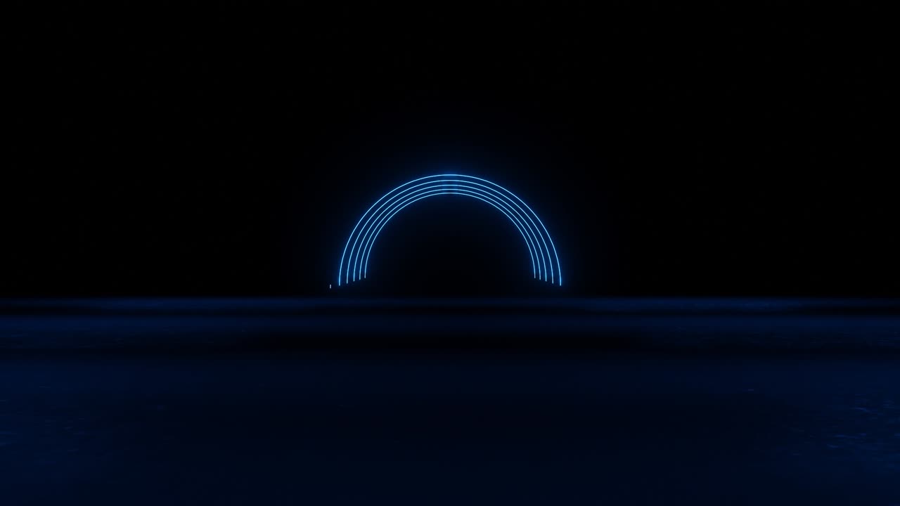 neon blue light effect abstract background . blue neon laser circles with reflection . 4k resolution video . abstract technology retro background . 3d illustration rendering