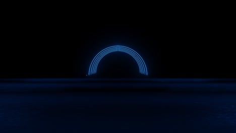 neon blue light effect abstract background . blue neon laser circles with reflection . 4k resolution video . abstract technology retro background . 3d illustration rendering