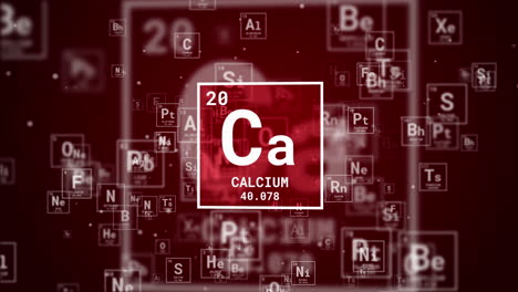 Calcium chemical element icon loop animation on red background.