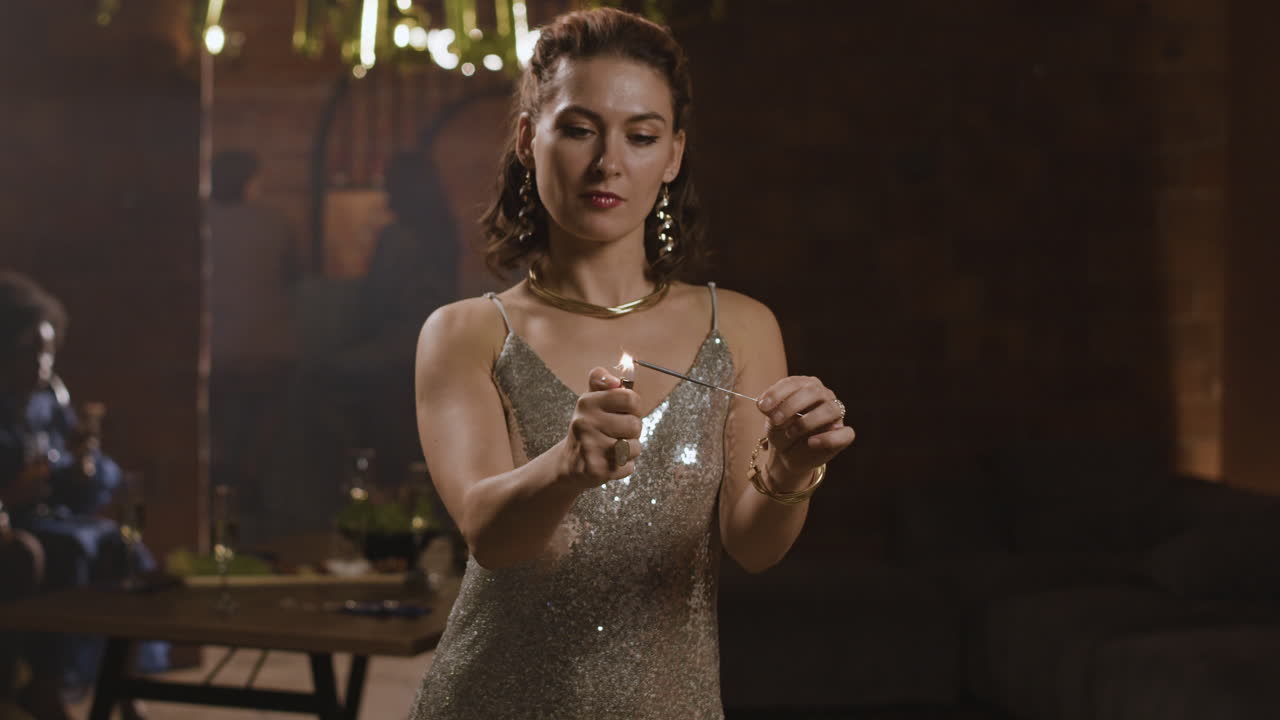 Woman with Sparkler at Party