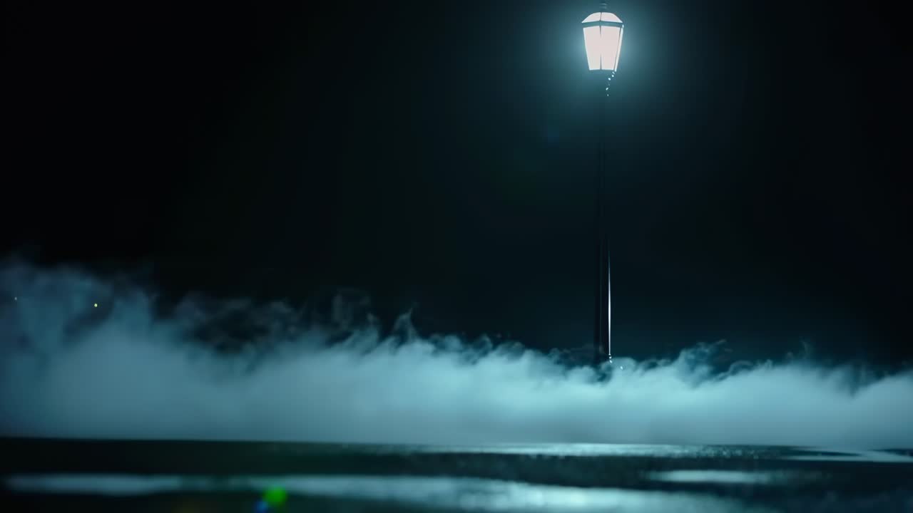 Misterioso paesaggio nebbioso con un'inquadratura dal basso, che crea un'atmosfera video cinematografica