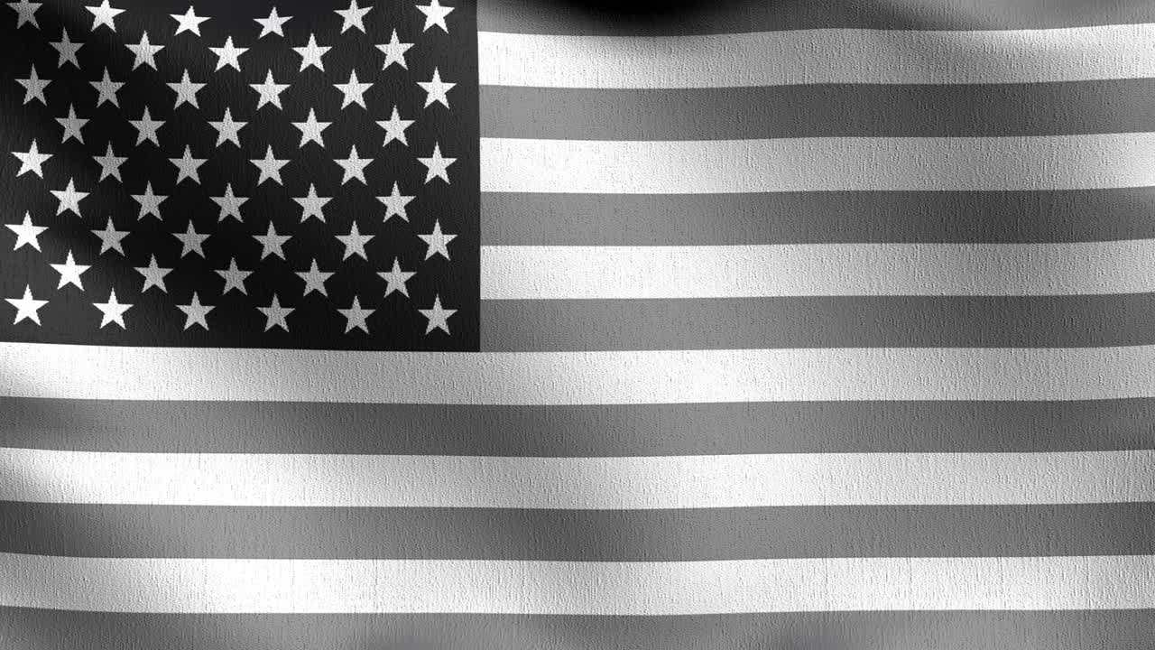 bucle sin costura 4k vdo. bandera nacional de los estados unidos de américa soplando en el viento para el 4 de julio o el día de la independencia. diseño patriótico oficial. ilustración 3d de signo ondulante. color blanco y negro.