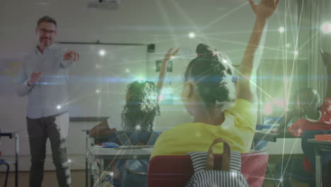 animation of data and connections over diverse teacher and pupils at school