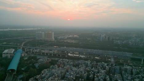 beautiful sunset in noida sector 15 done moving front view delhi in india