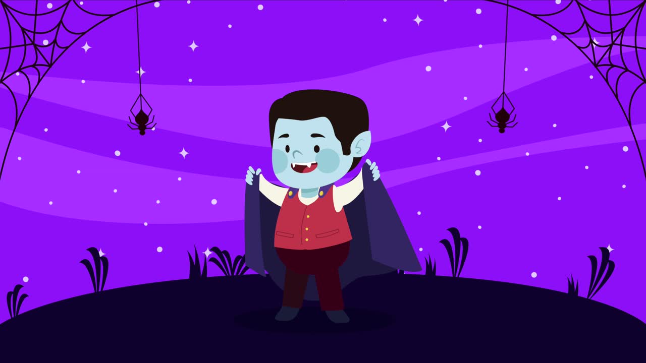 niño disfrazado de drácula en el cementerio