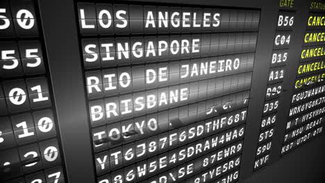 black departures board showing cancelled flights