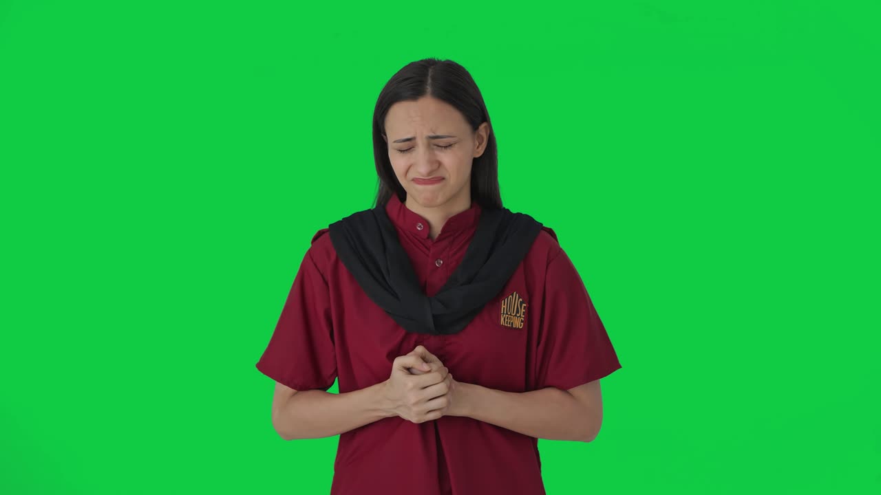 인도 여성 호텔 직원들이 손님들에게 사과하고 있습니다. 그린 스크린