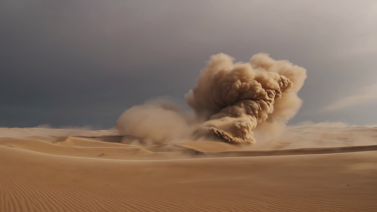 Desert Sandstorm Forming Over Dunes