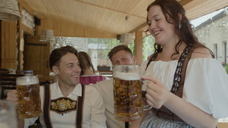 people in traditional clothing drinking beer