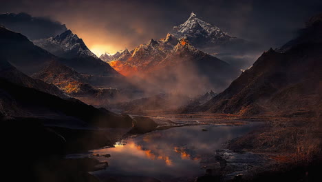 panoramic landscape with an eagle flying in it, wide shot of a magical, amazing and scenically valley