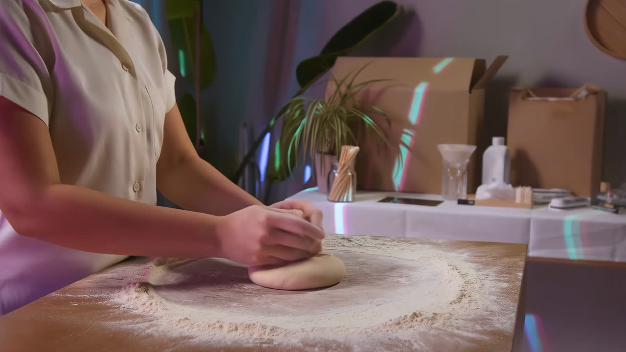 Person Kneading Dough on a Floured Surface