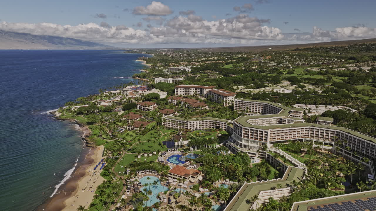 Wailea-Makena Maui Hawaii Aerial v12 flyover oceanfront 5-star resort hotel capturing tropical landscape, deep blue seascape and upscale villa vacation homes - Shot with Mavic 3 Cine - December 2022