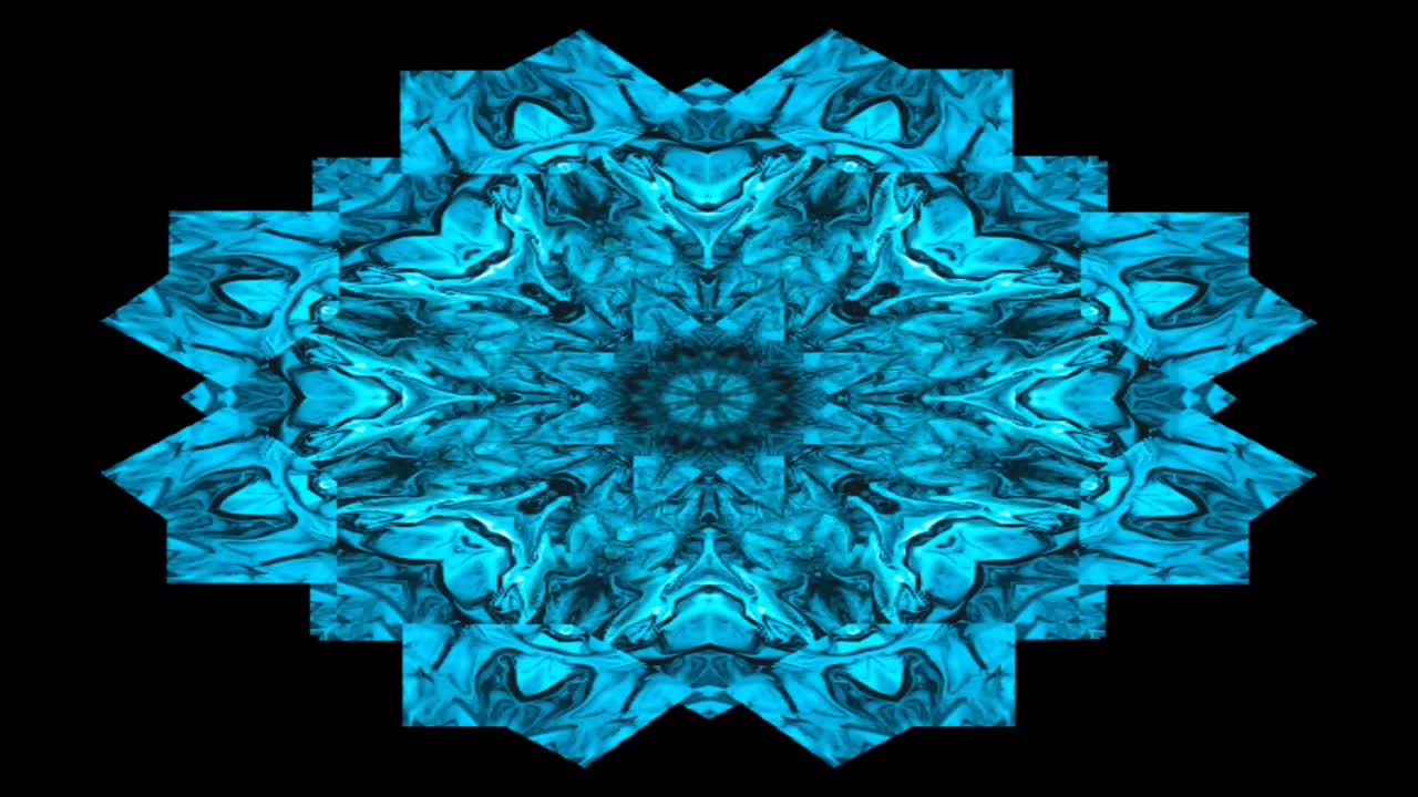 caleidoscopio colorido patrón fractal de neón azul claro fondo de movimiento